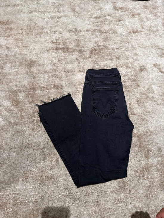 MOTHER Black Wide-Leg Raw Hem Jeans - Picture 4 of 5